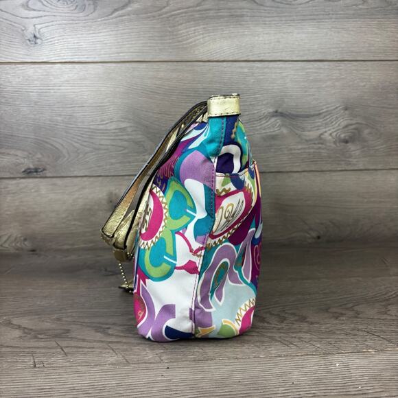 Coach Tote Purse Poppy C Signature Print Gold Trim Rainbow Graffiti F1220-F19434 - Picture 4 of 16